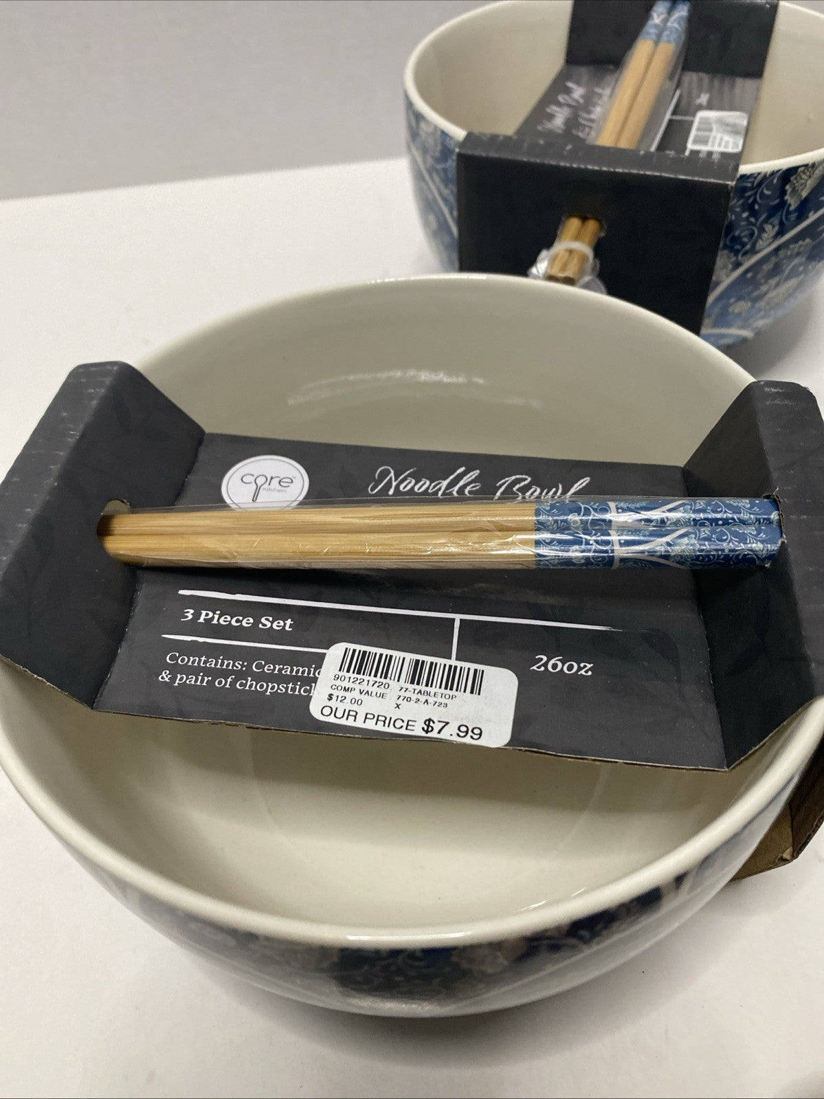 Core Kitchen Ramen Noodle Ceramic Bowl Blue Abstract Design 26oz Set Of 2