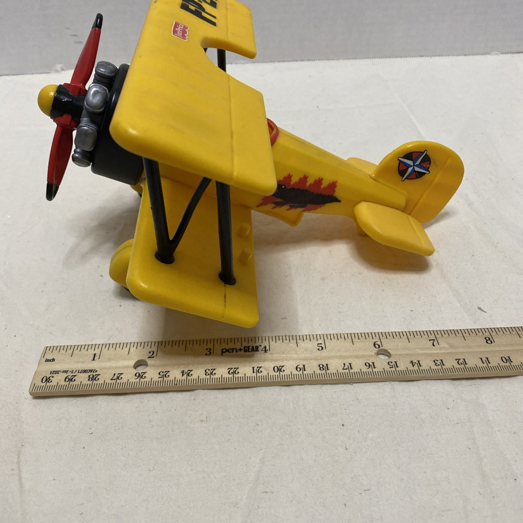 2006 Fisher Price Imaginext 8.5” Yellow BiPlane- Propeller Spins