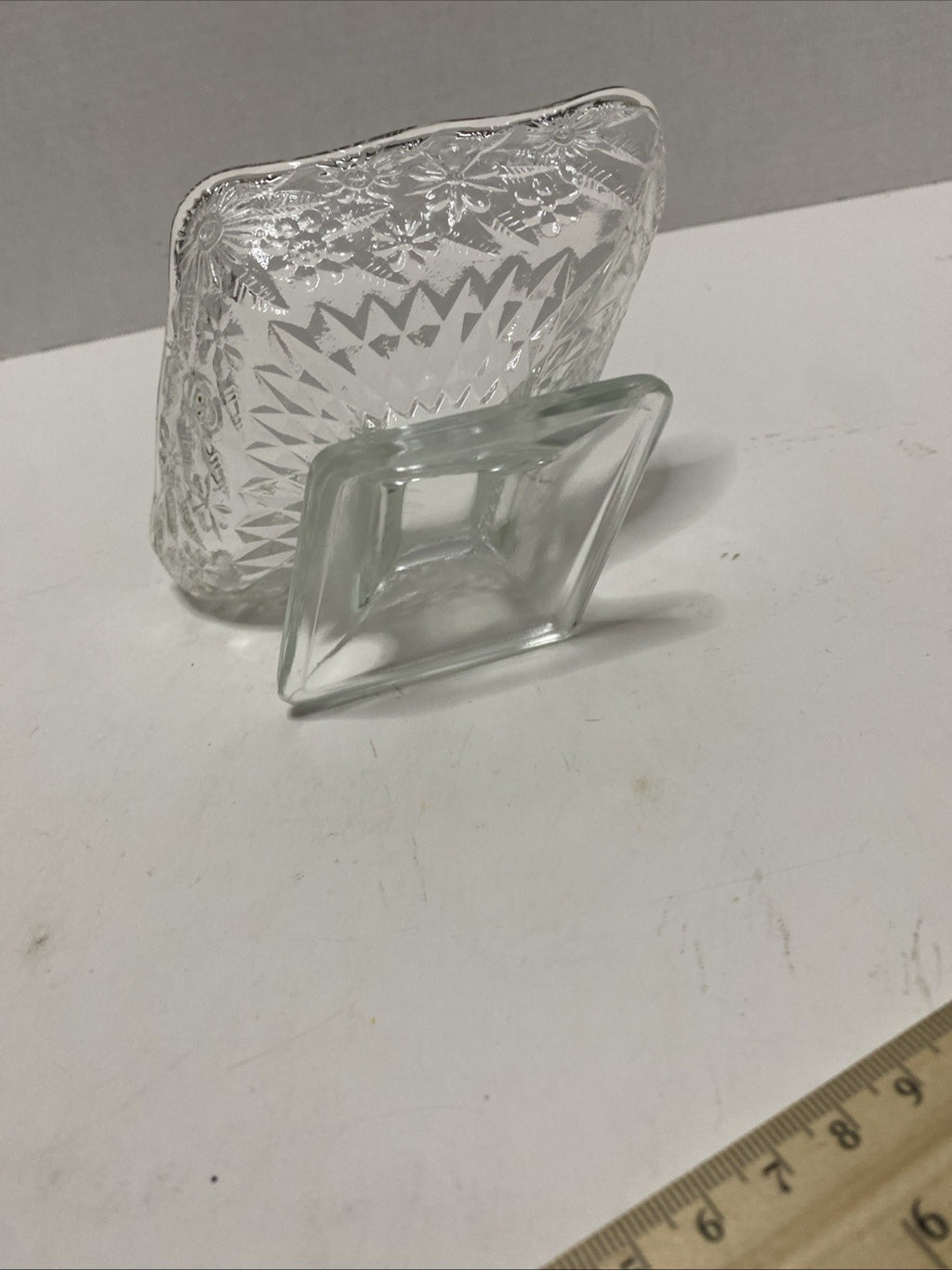 Vintage Clear Indiana Glass Diamond Shaped Footed Floral Nut/Trinket/Candy Dish