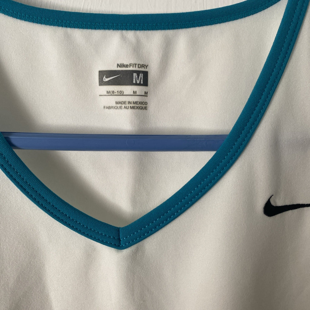 Nike Dri-Fit WM Small White Razor Back Workout Tank with Teal Trim Running