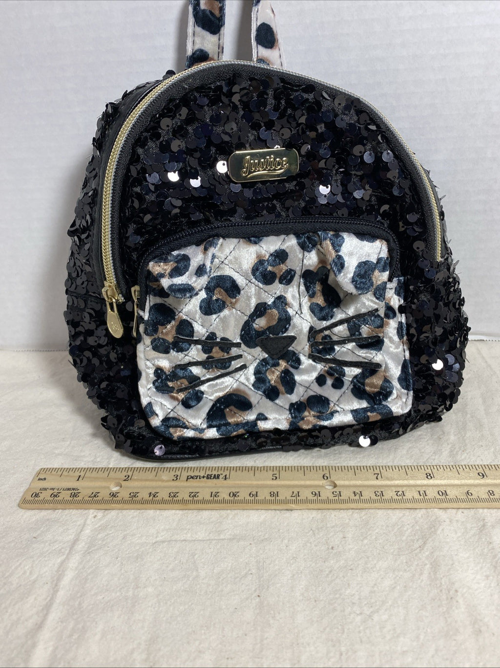 Fur Cat Face Purse Backpack Bag Satchel Girls Justice-Kitty Leopard Sequined