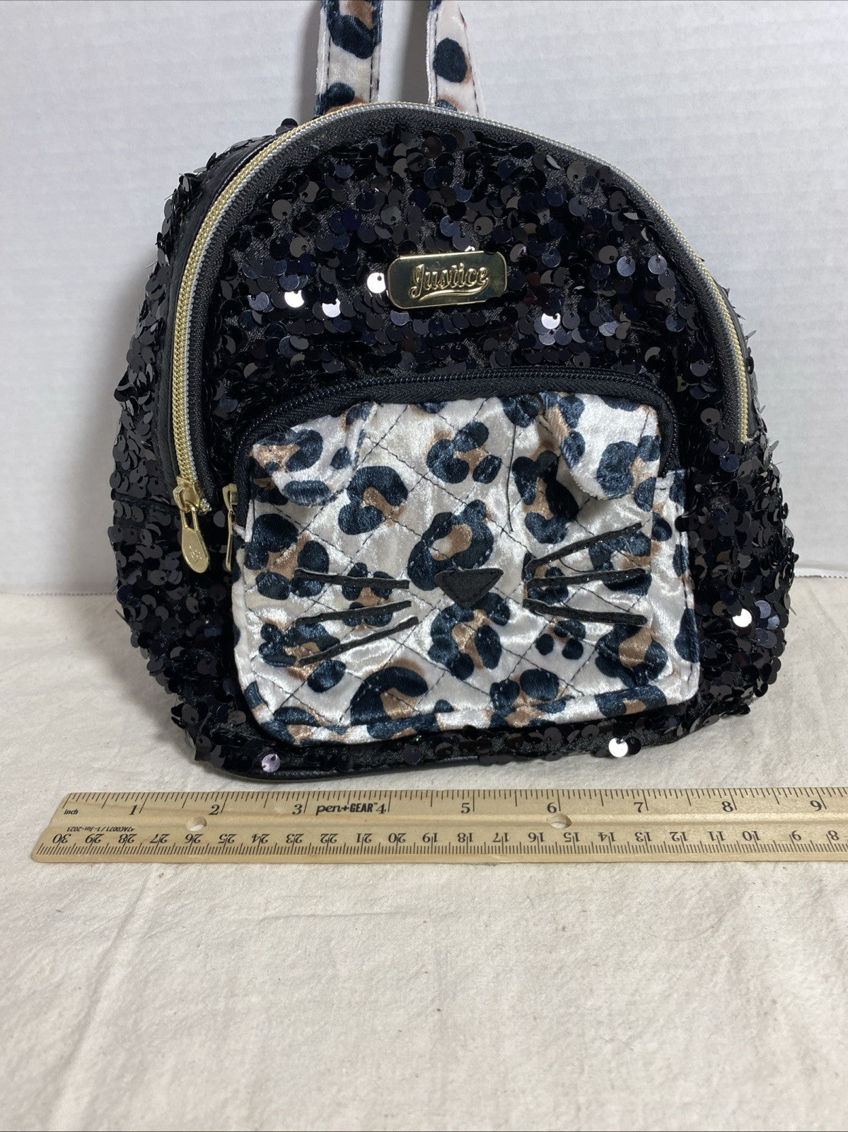 Fur Cat Face Purse Backpack Bag Satchel Girls Justice-Kitty Leopard Sequined