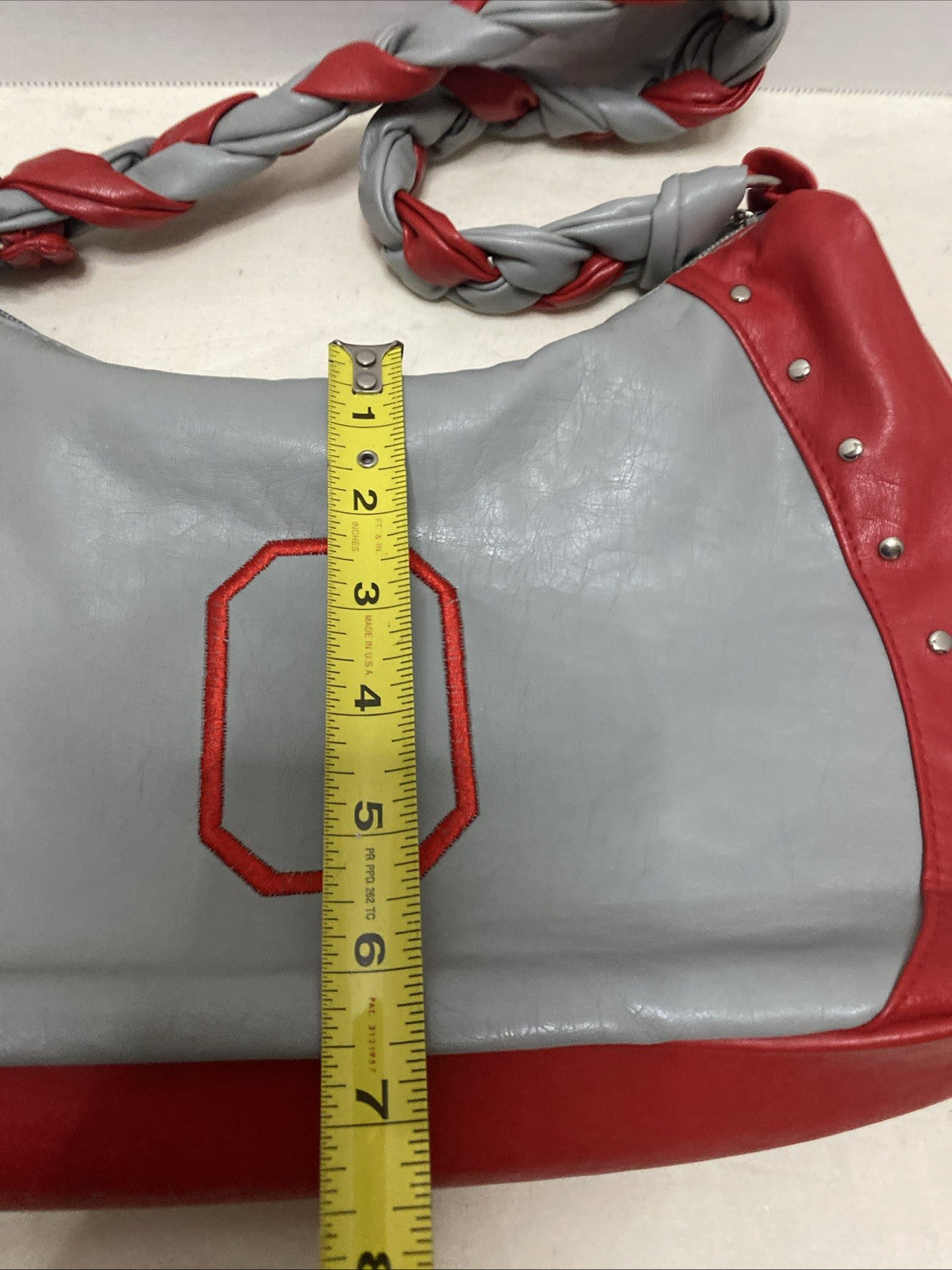 Ohio State Purse With Braided Scarlet And Gray Handle