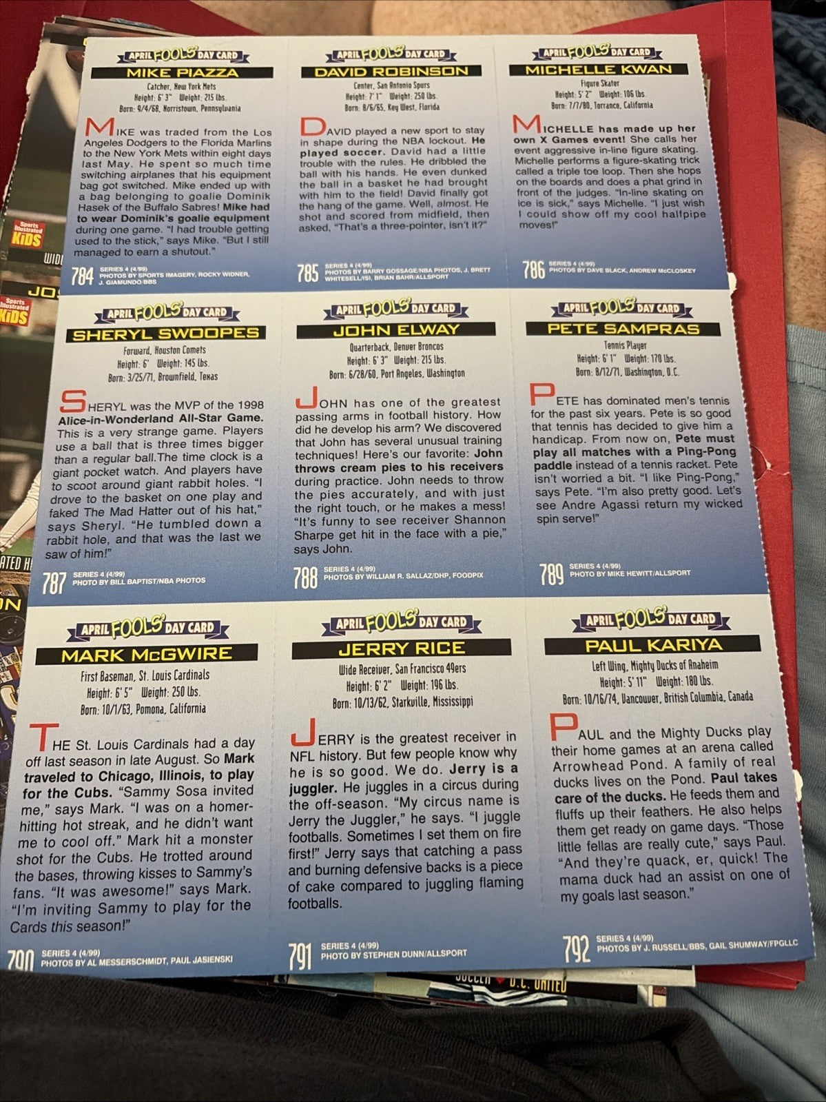 MARK MCGWIRE JOHN ELWAY KWAN 1999 SPORTS ILLUSTRATED FOR KIDS SI UNCUT SHEET