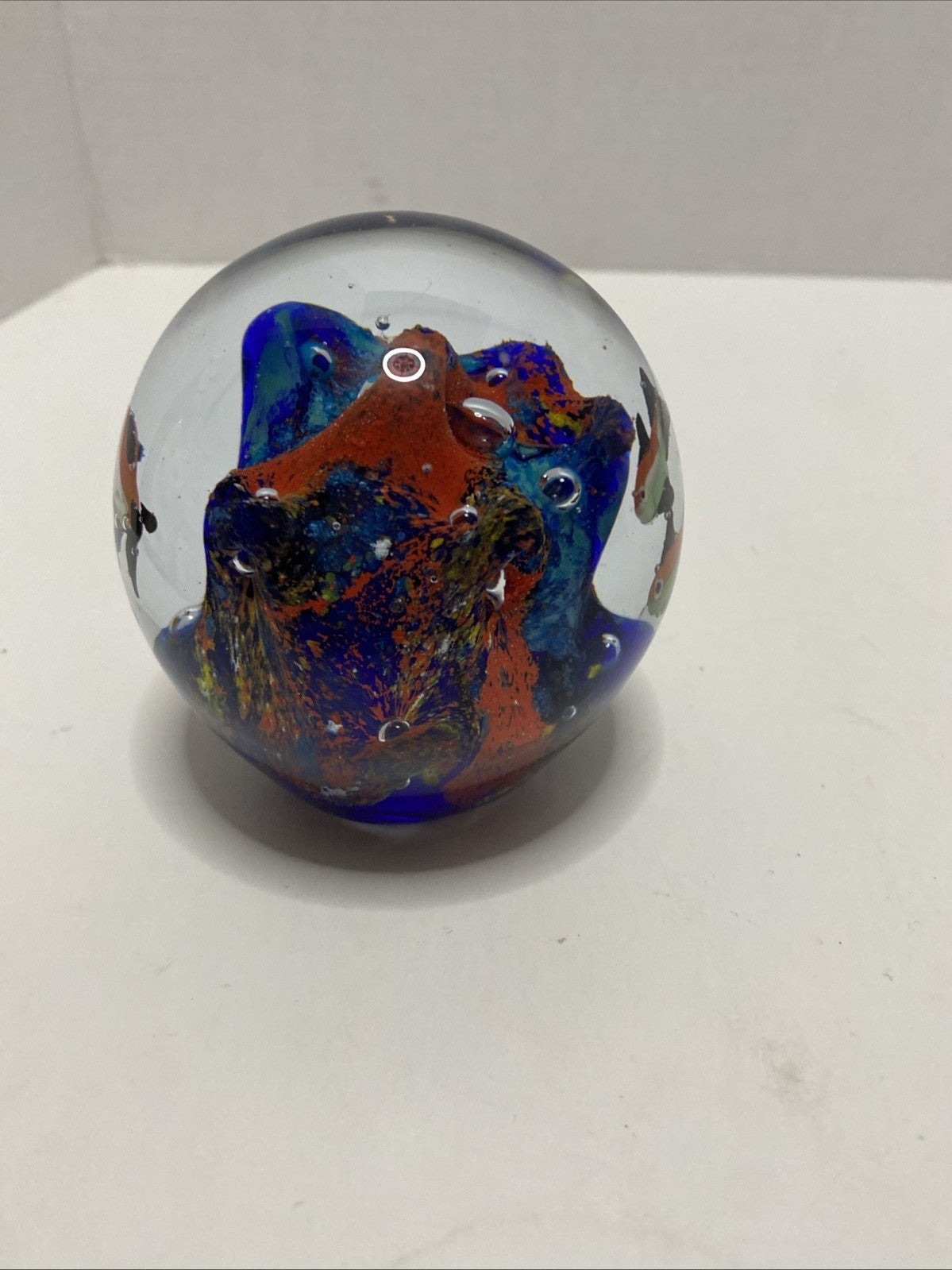 Art Glass Tropical Fish Paperweight Ocean Aquarium Round Small
