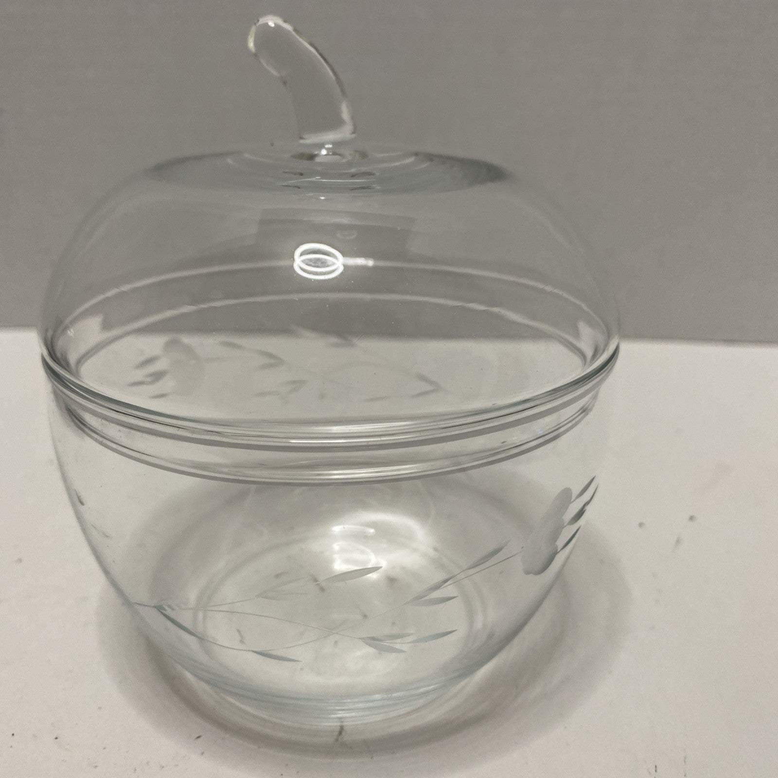 Vintage Etched Glass Apple Jar