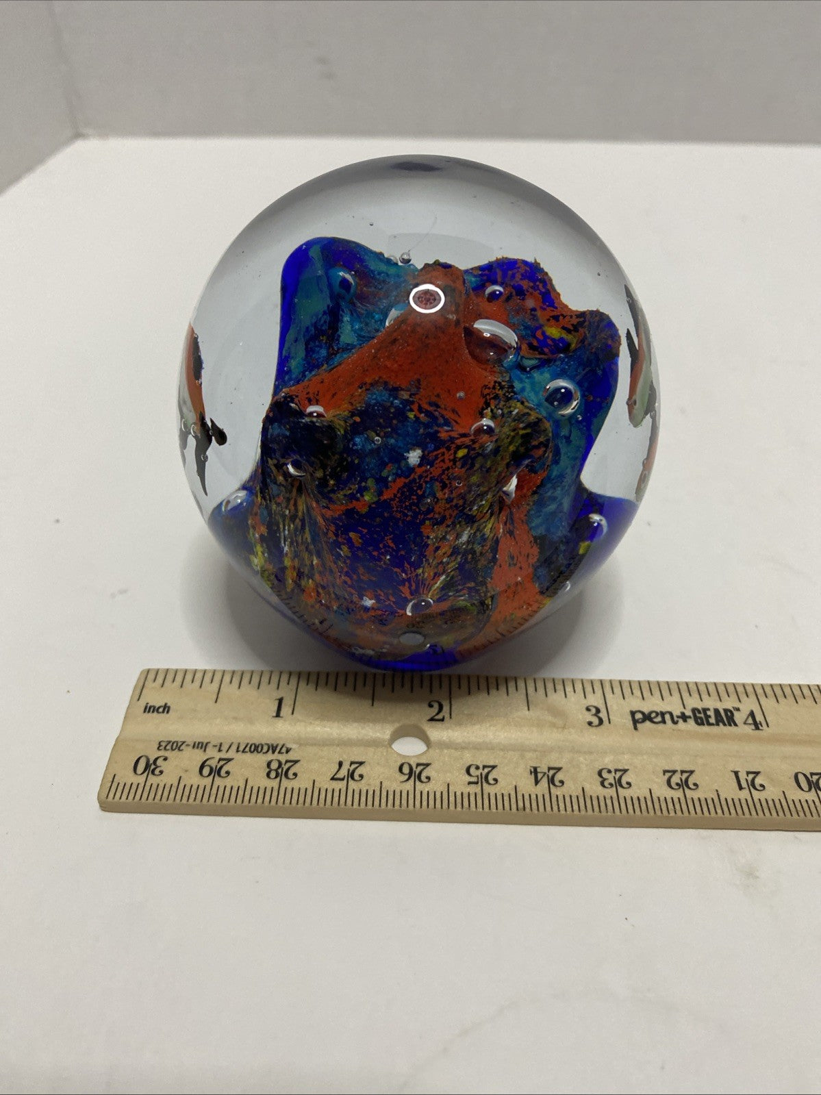 Art Glass Tropical Fish Paperweight Ocean Aquarium Round Small