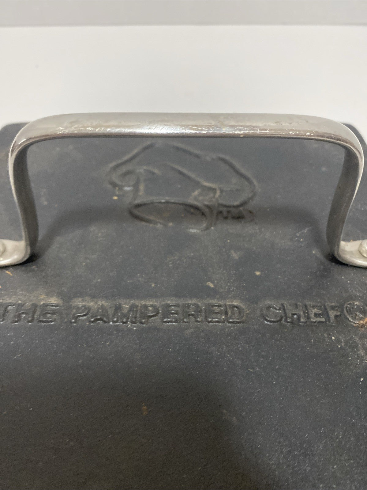 Pampered Chef Cast Iron Grill Pan Heavy Press Panini Burger Bacon 8.5" square