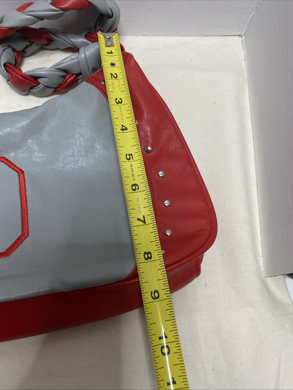 Ohio State Purse With Braided Scarlet And Gray Handle