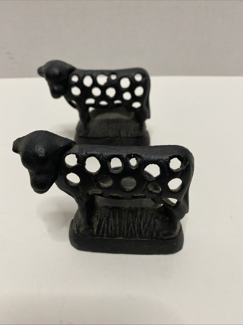 2 Vintage Cow Black Cast Iron Tea Light Candle Holder Cute Design