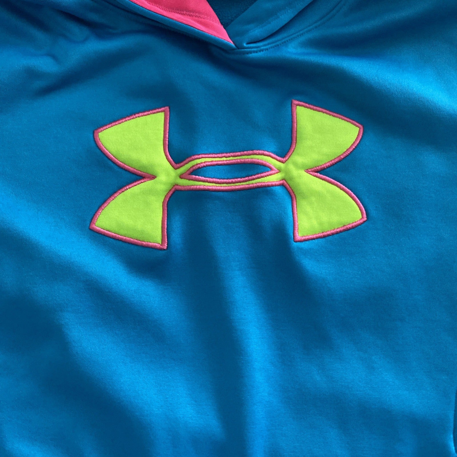 Under Armour YOUTH XL Hoodie Sweatshirt Teal/Pink/Yel Kids, Polyester Girls New