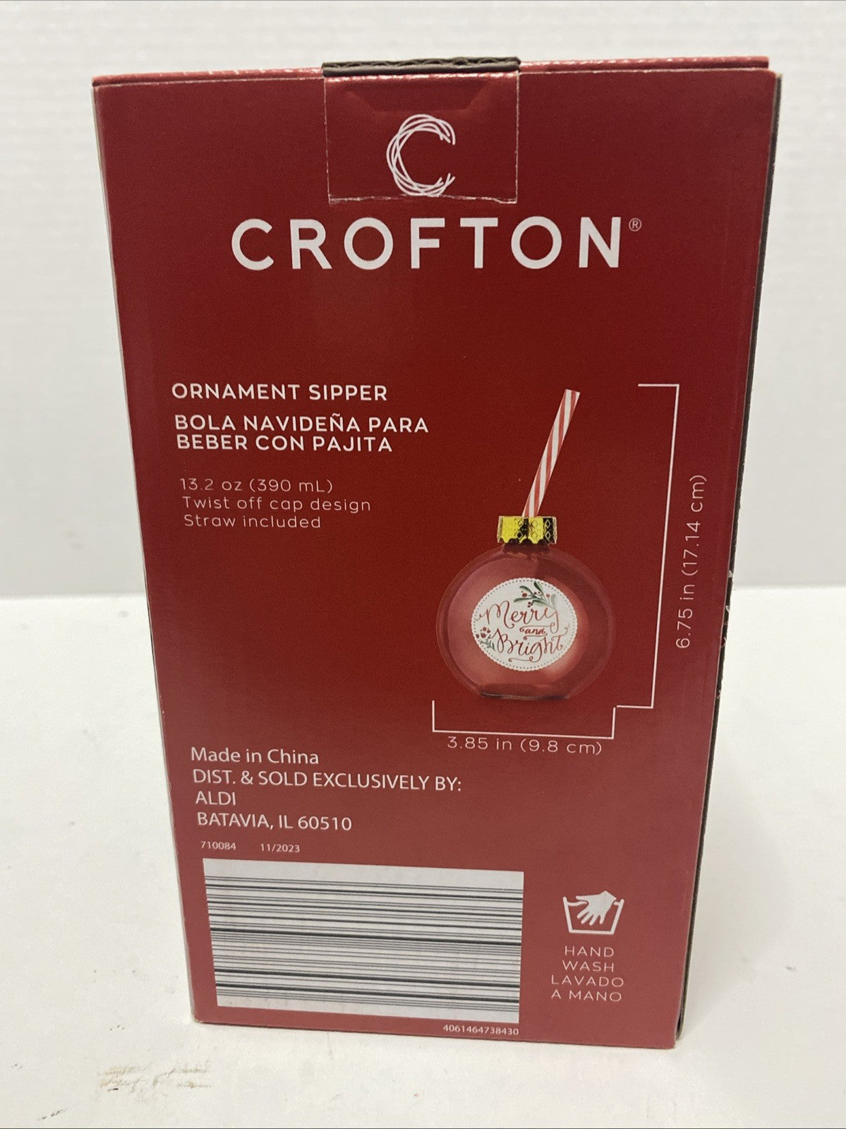 New - Crofton  Ornament Sipper Merry and Bright Christmas Drinking Sipper