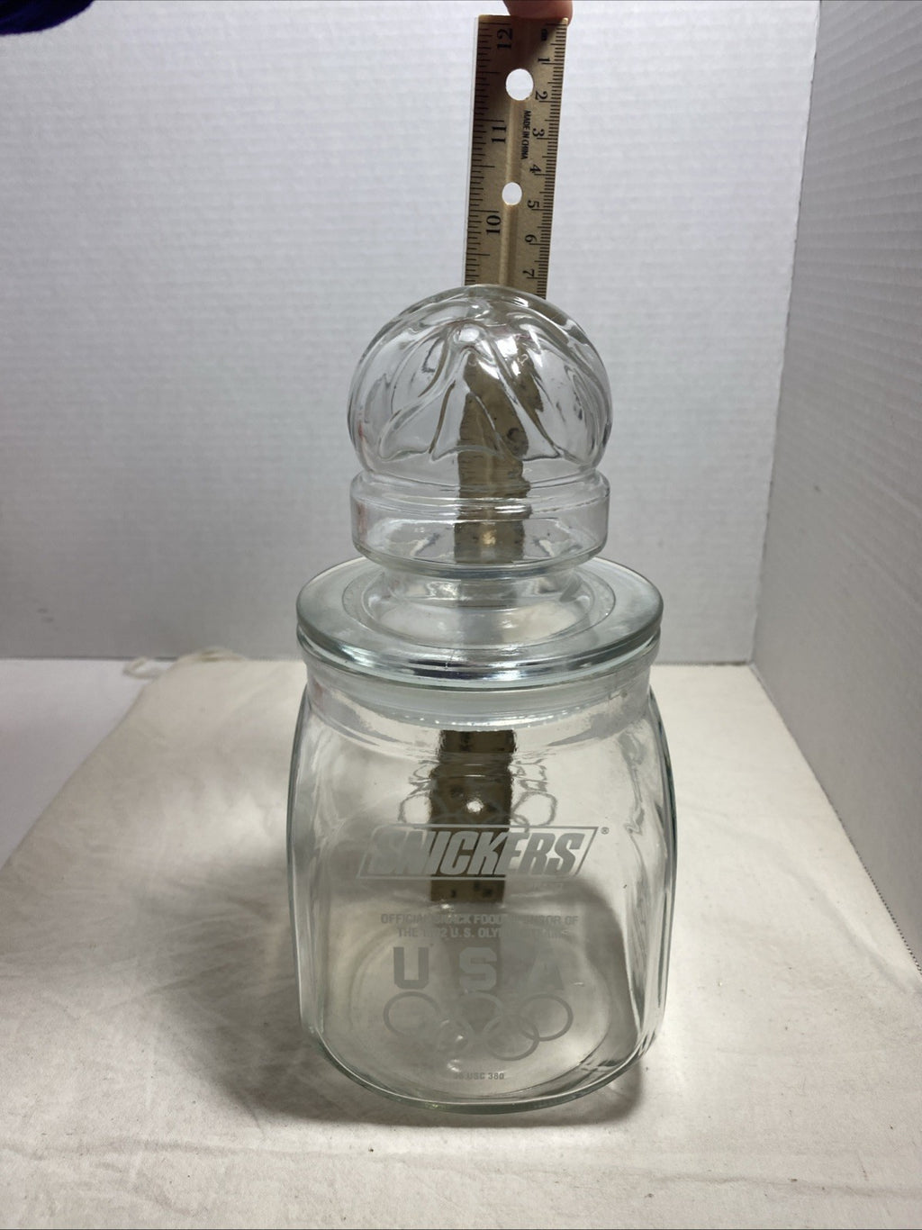 Vintage 1992 OLYMPIC Games SNICKERS Glass Candy Jar with Lid 90s