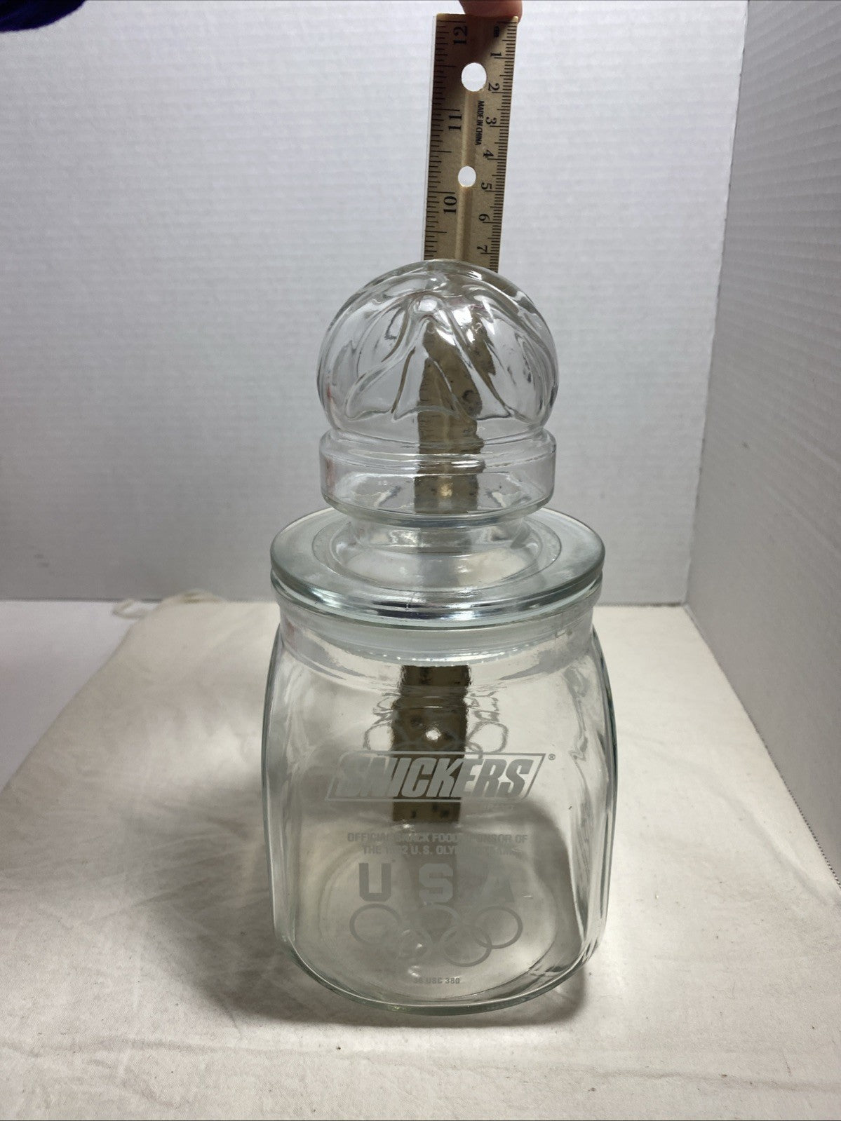 Vintage 1992 OLYMPIC Games SNICKERS Glass Candy Jar with Lid 90s