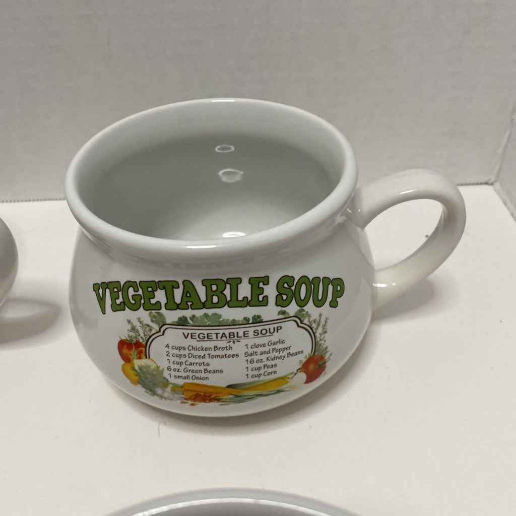 Vintage Set of 4 DDJ Recipe Ceramic Soup Mug Bowls Potato Tomato Chicken Veggie