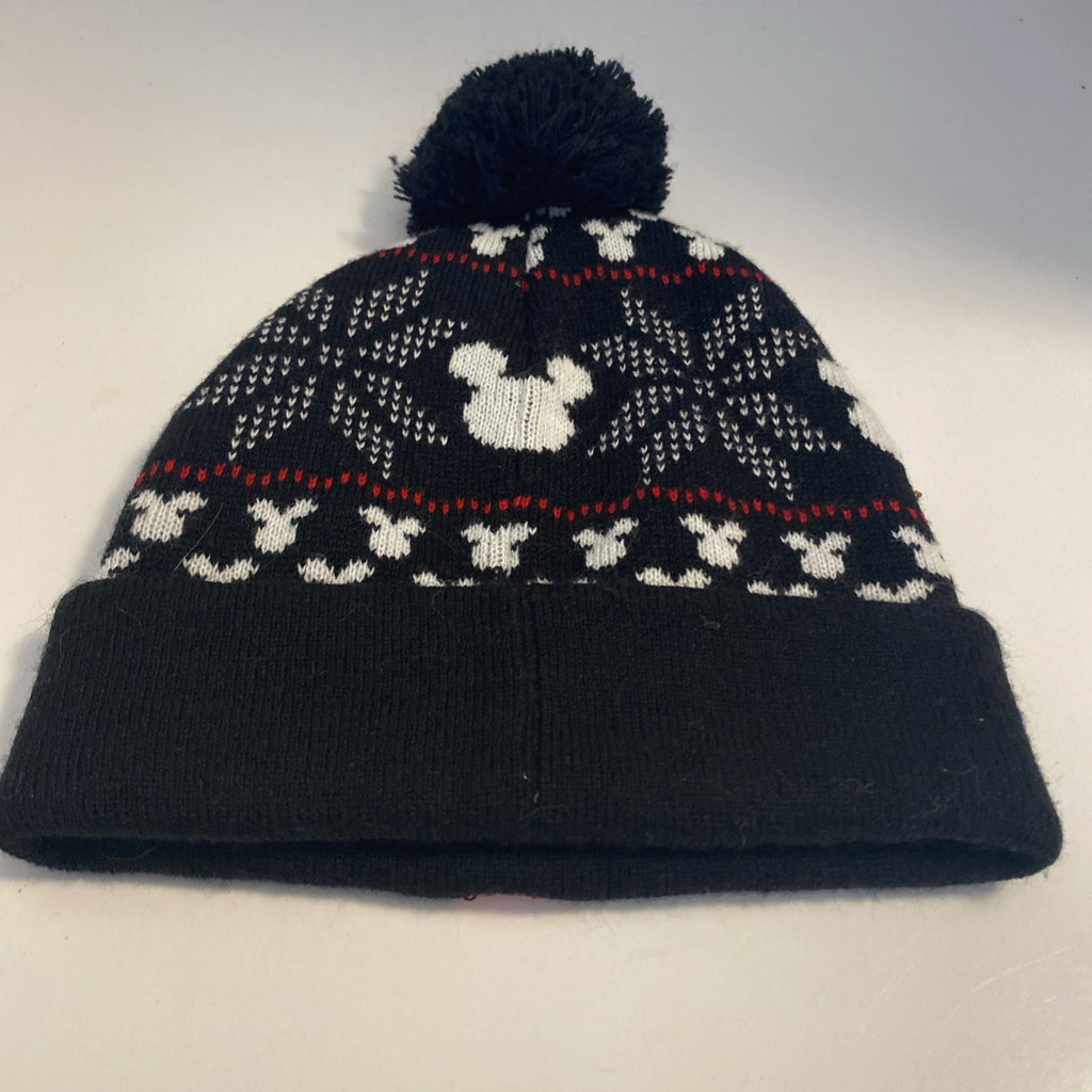 Disney Mickey Mouse beanie with pom-pom red sequence black-and-white knit cap