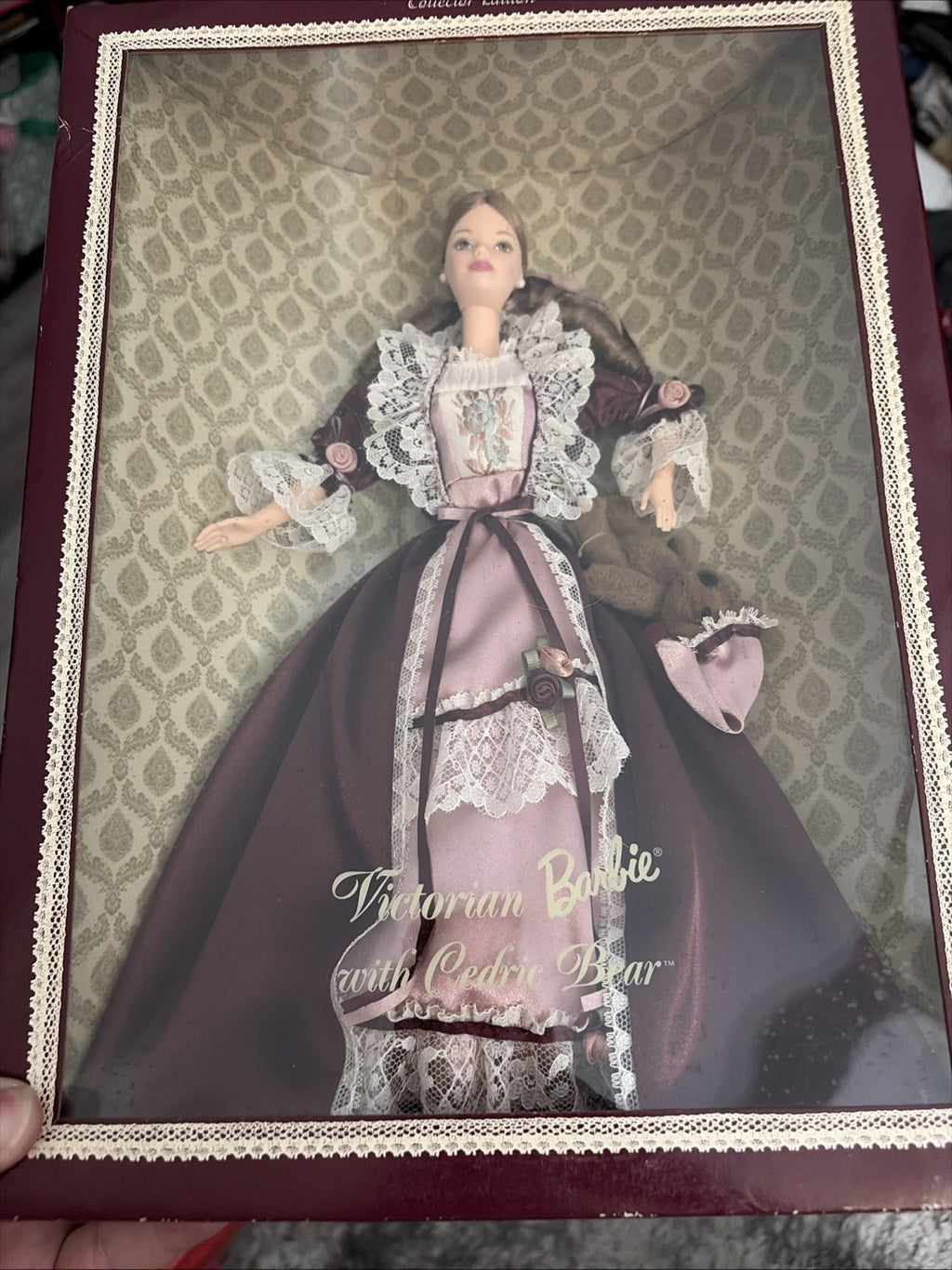 Victorian Barbie Cedric Bear Unopened Box Mattel #25526 1999 Mauve Nightdress