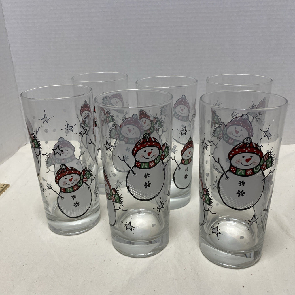 Vintage LIBBEY SNOWMAN GLASSES - Lot Of 6