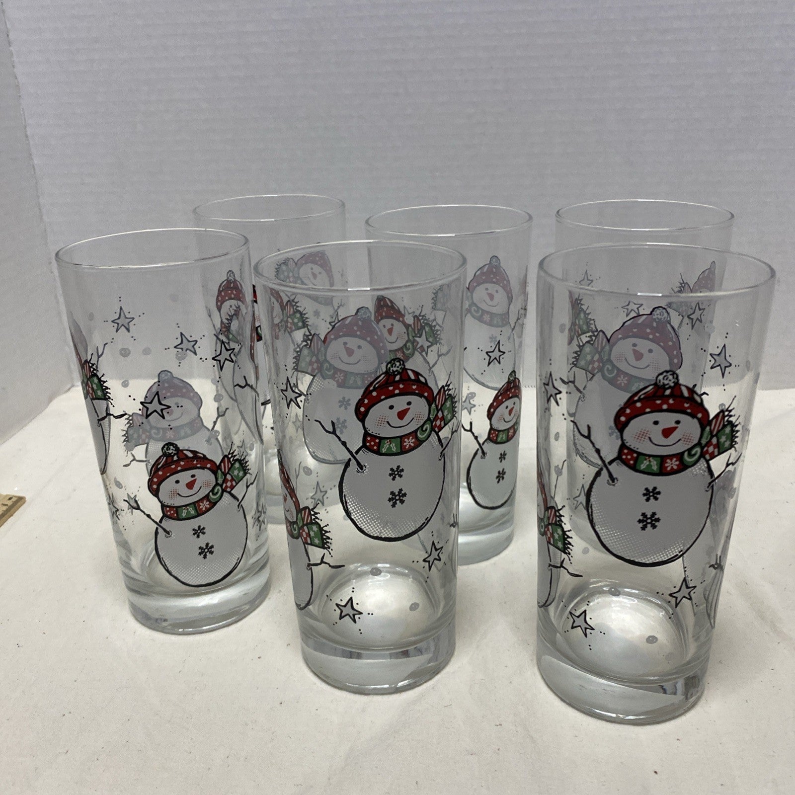 Vintage LIBBEY SNOWMAN GLASSES - Lot Of 6