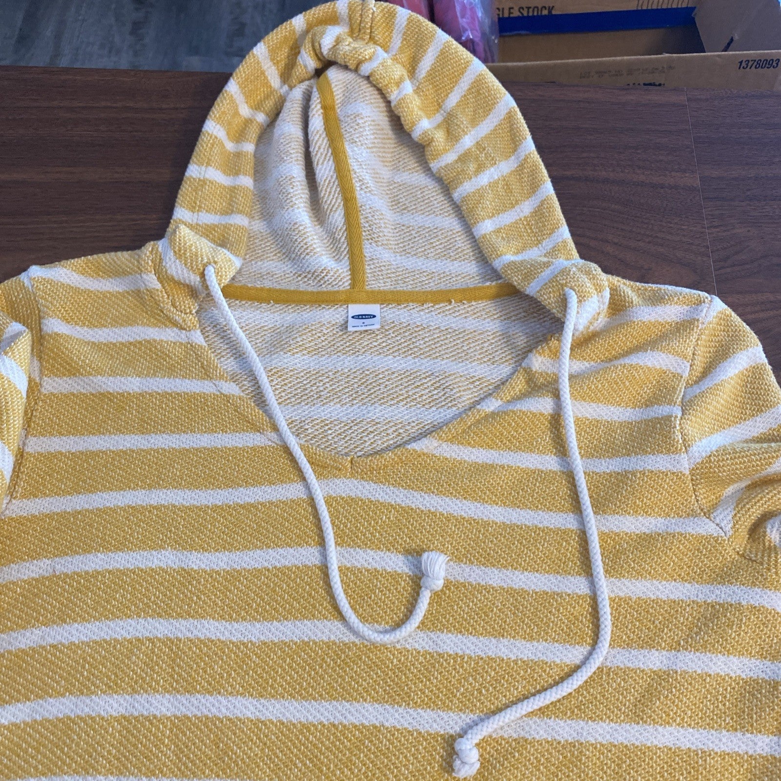 Old Navy women’s size small hoodie yellow striped long sleeve top