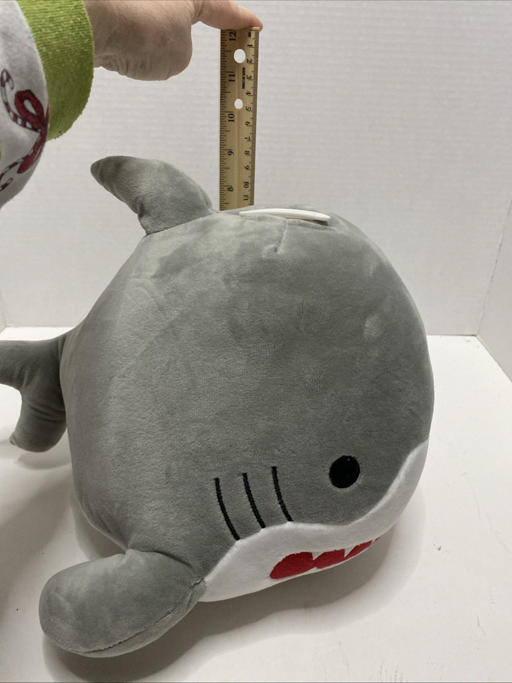 SHARK JUMBO PLUSH PIGGY BANK With Stopper Soft Gray Great Condition