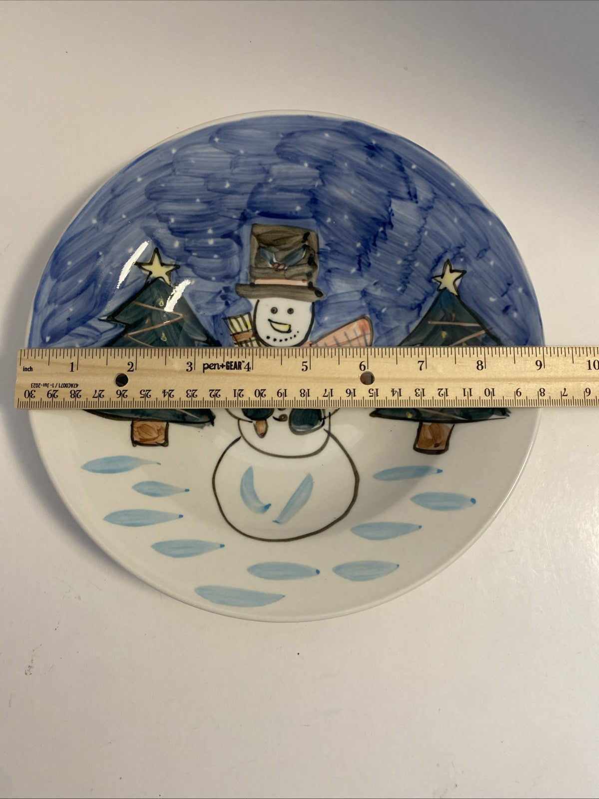 Holiday Seasons Handpainted Snowman Bowl 9" DIA, Microwave/ Dishwasher Safe