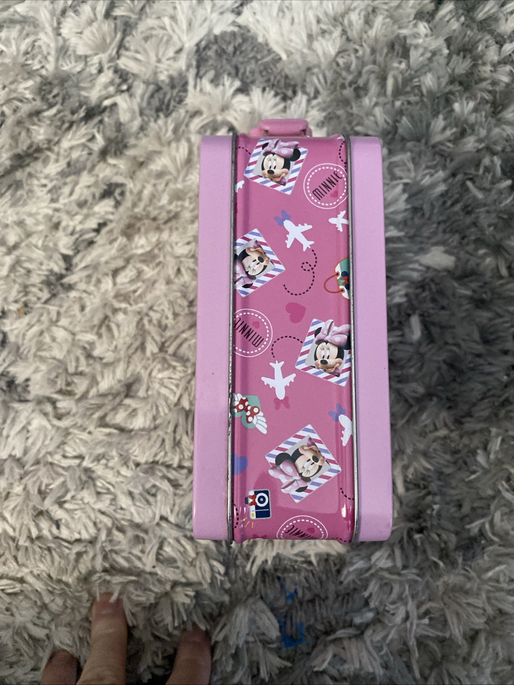 Disney-Minnie Mouse Tin Metal Lunch Box Collectible-Little World Traveler Case