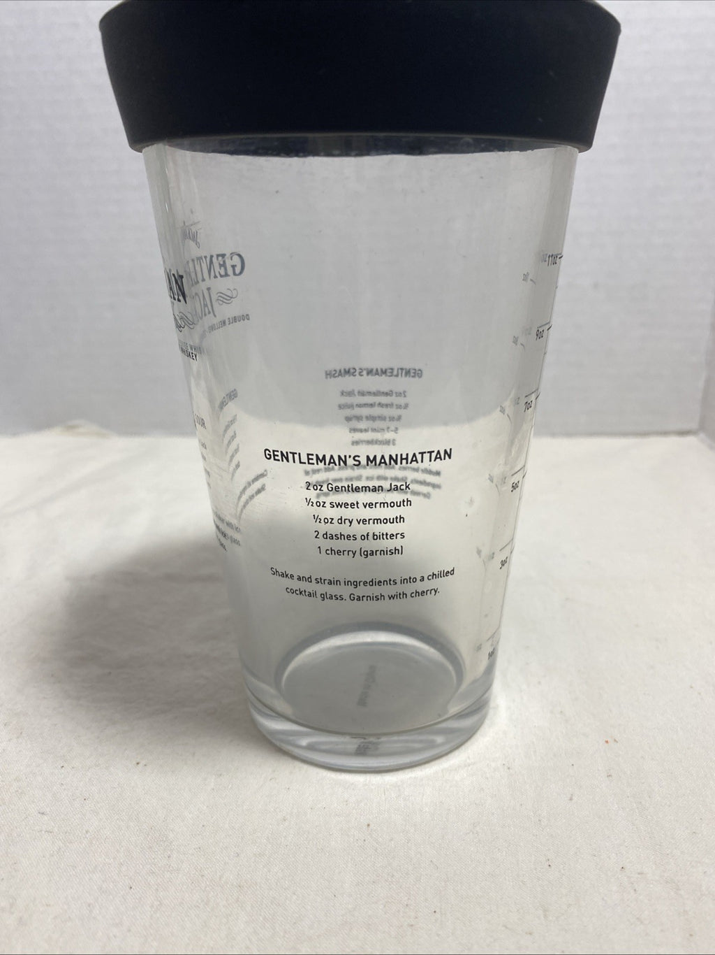 Jack Daniel's Gentleman Jack whiskey cocktail shaker glass with a silicone top