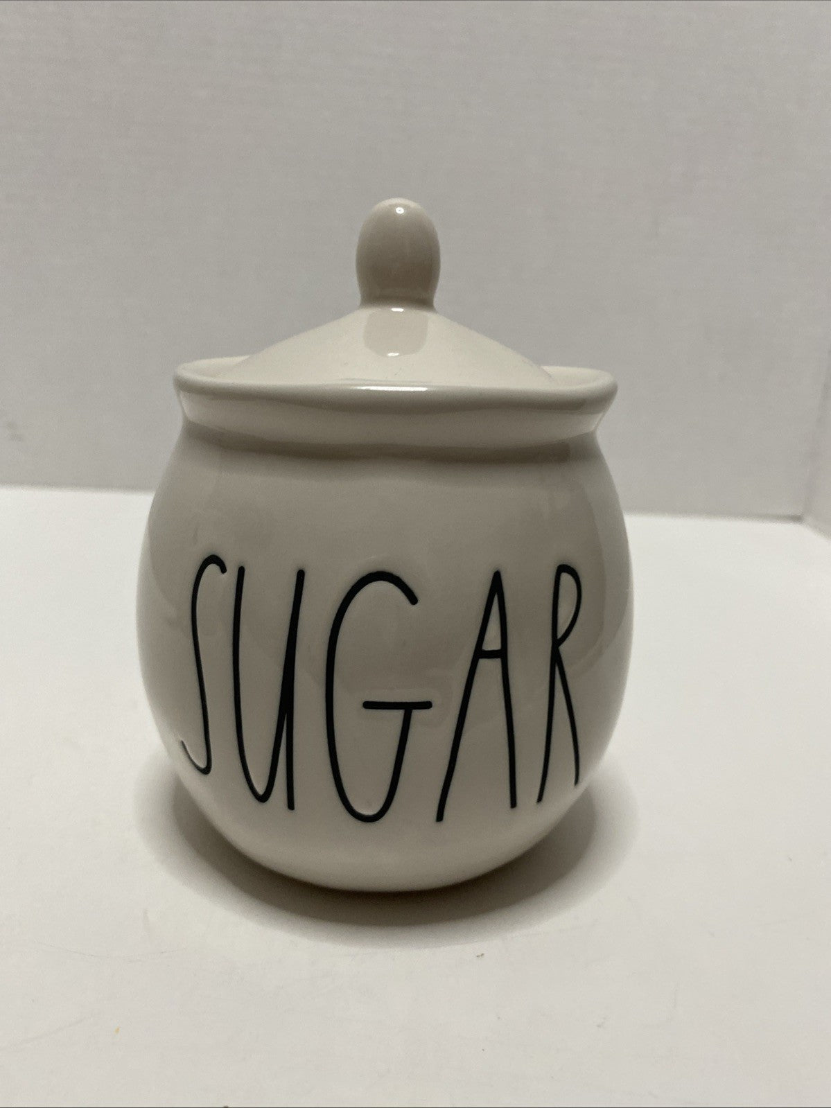 Rae Dunn Sugar Bowl "Sugar" with lid Approx. 4" tall warm white
