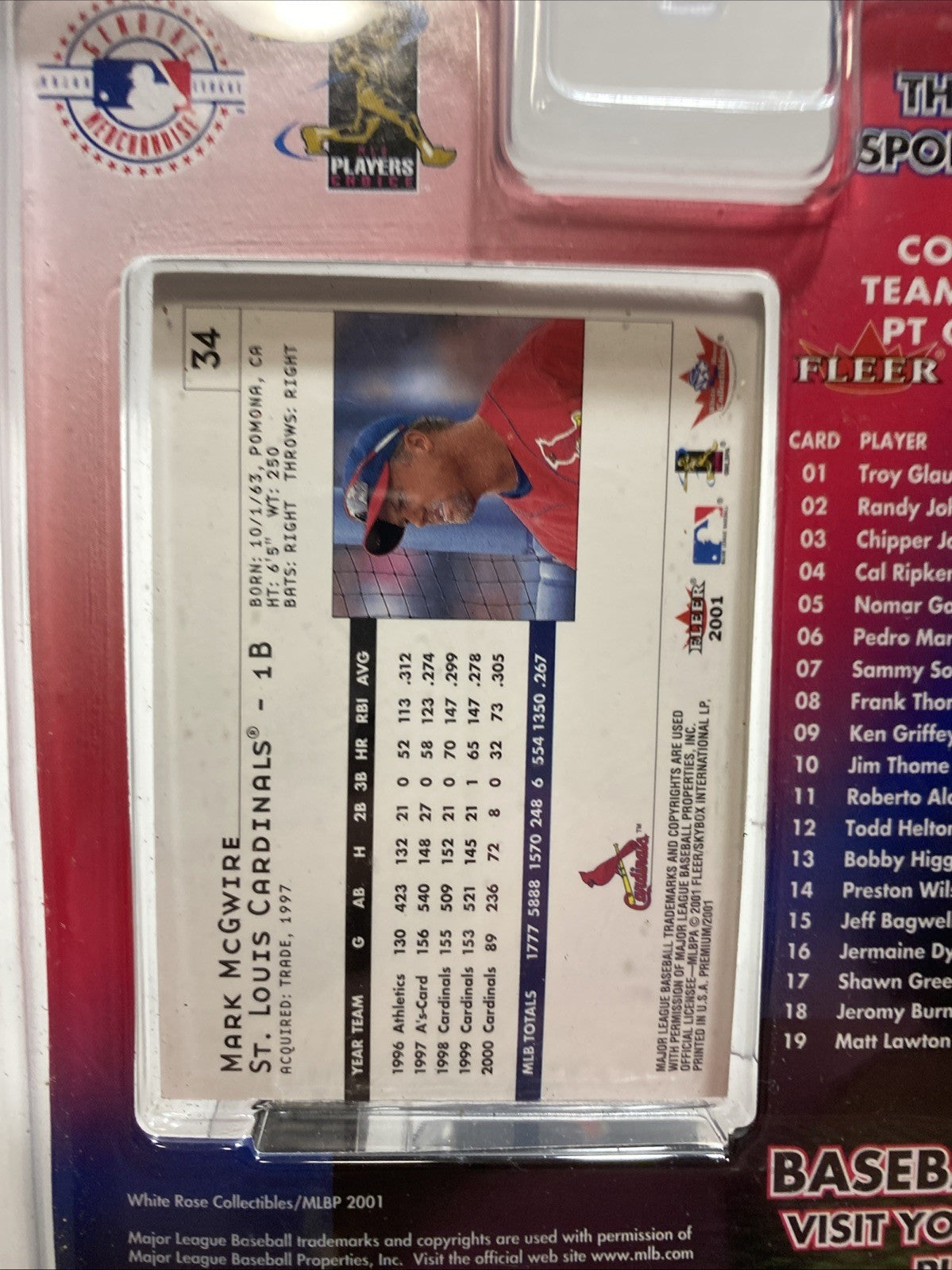 MLB White rose collectibles fleer Mark McGuire vehicle and card St. Louis Cardin