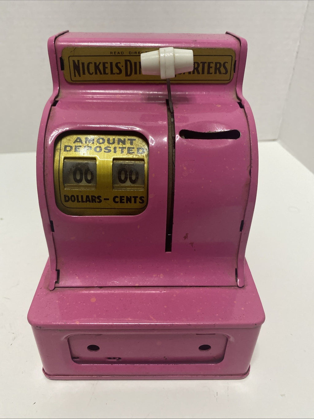 Vintage~Uncle Sam~Pink Metal Cash Register Coin Bank~Counts Money/Locks~Works