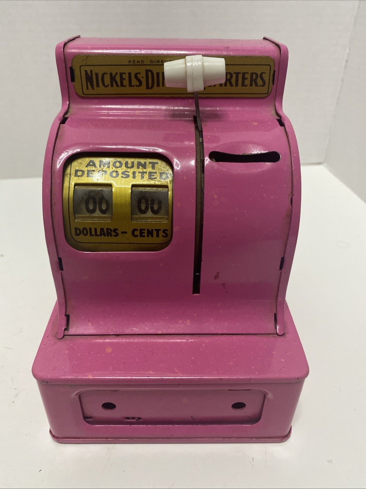 Vintage~Uncle Sam~Pink Metal Cash Register Coin Bank~Counts Money/Locks~Works