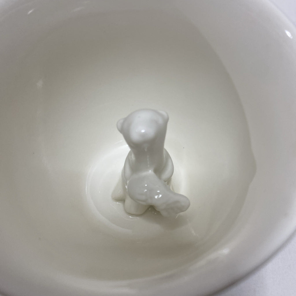 Gray Coffee Mug with Peek-a-Boo Bear with Fish - Made by Creature Cups - 8 oz