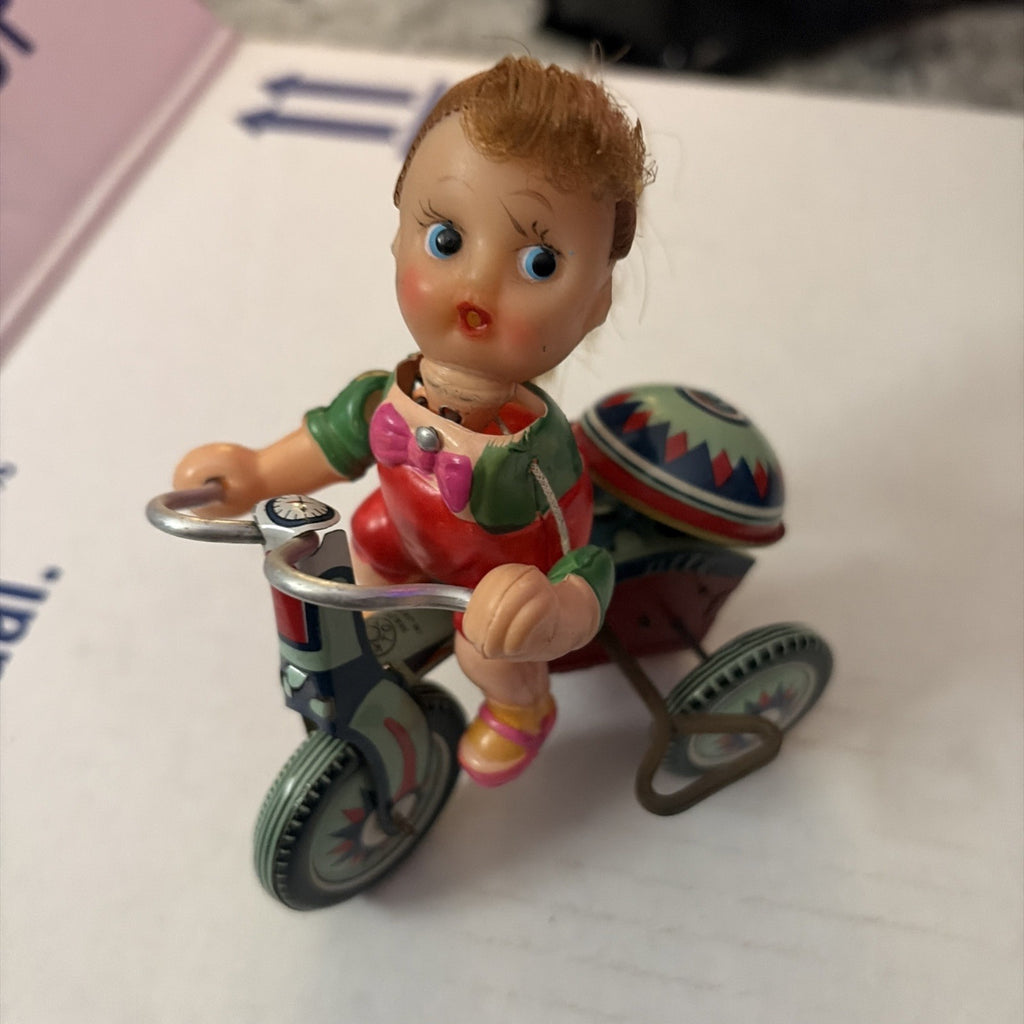 Vintage Pony Tail Doll on Tricycle Kanto Toys Japan Wind-Up Works