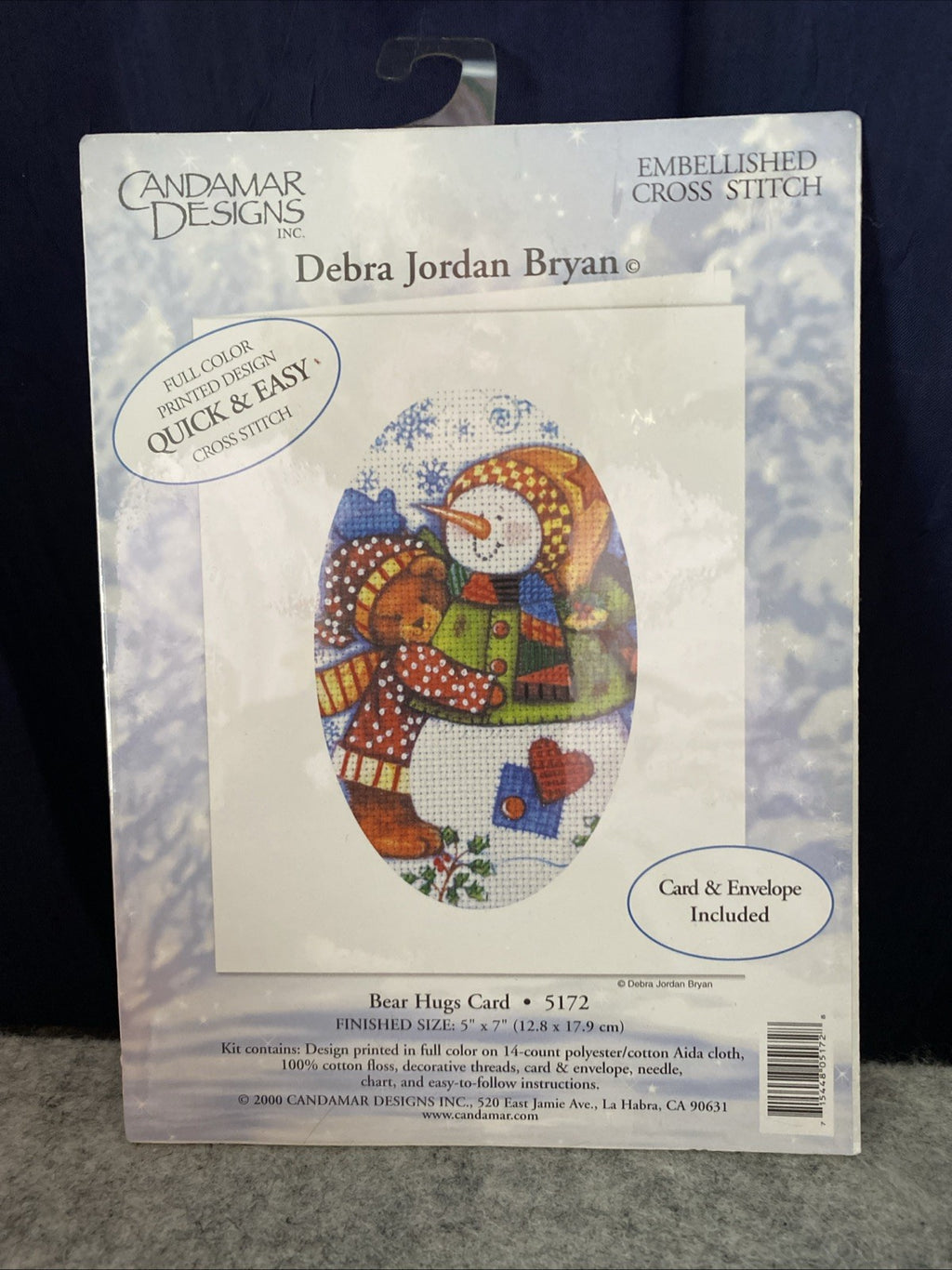 Candamar Designs Embellished Cross Stitch Kit Bear Hugs Christmas Card 5172 5x7
