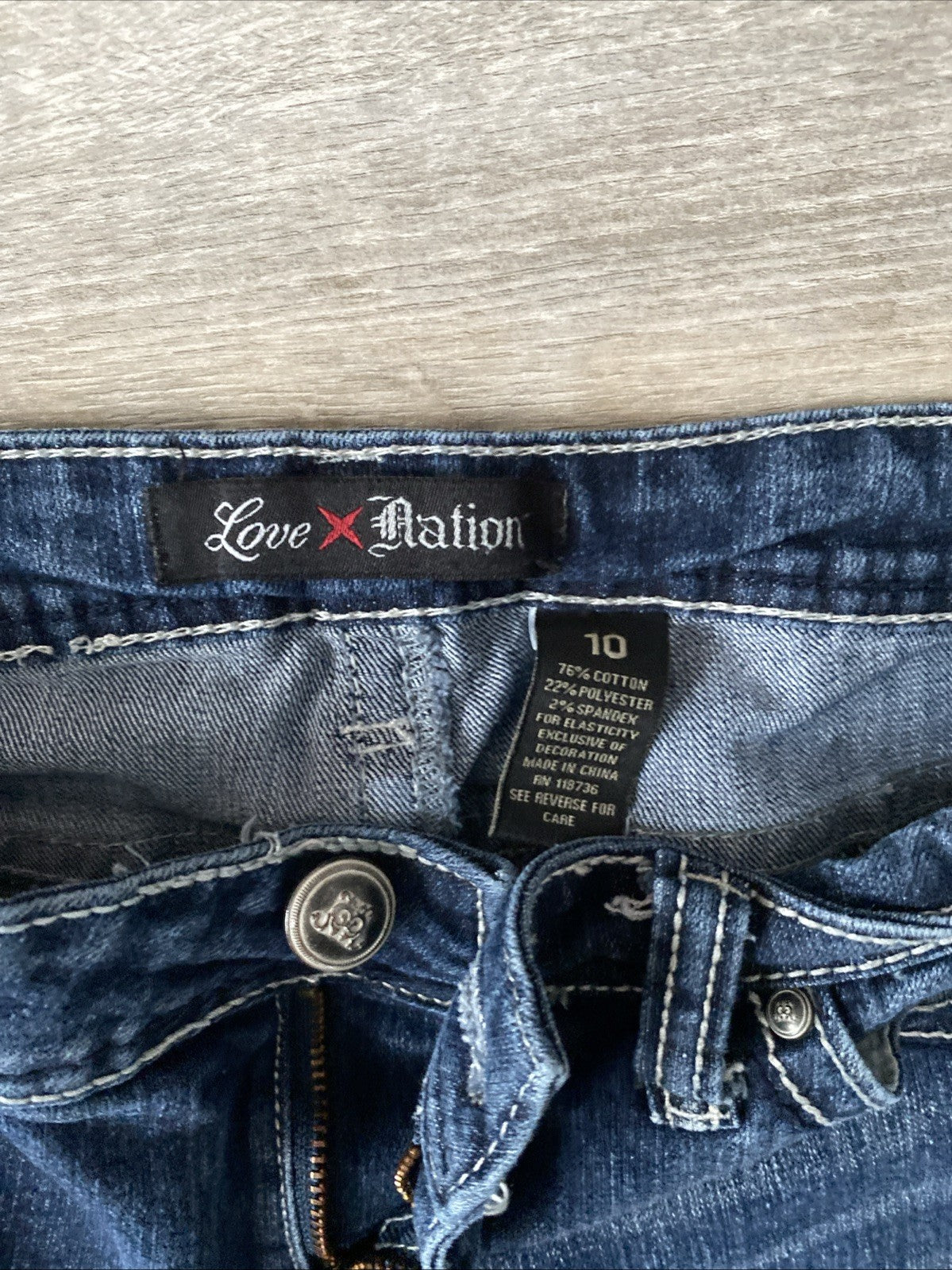 Love Nation Premium Denim Blue Jeans Embellished Pockets Women's 10