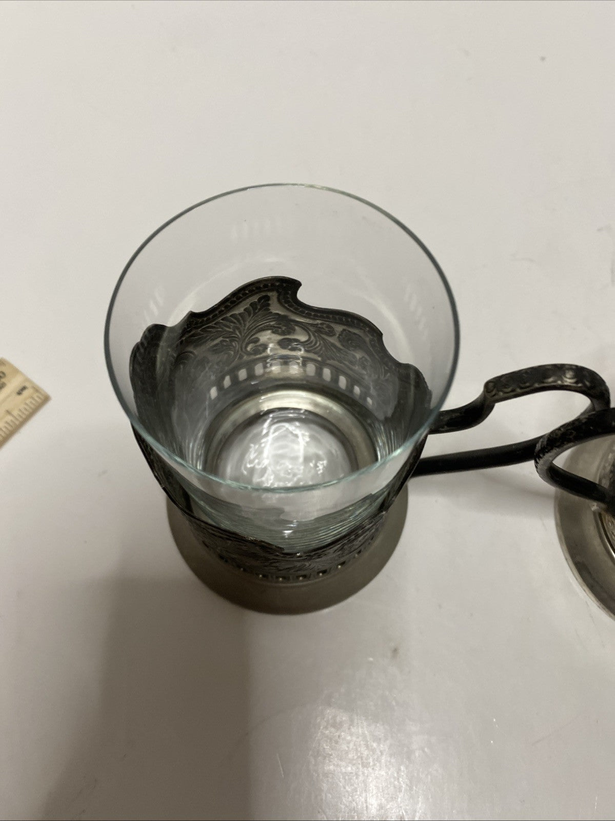 Tea Glass with Metal Holder, Fancy Filigree, Podstakannik, Hunt for Red October