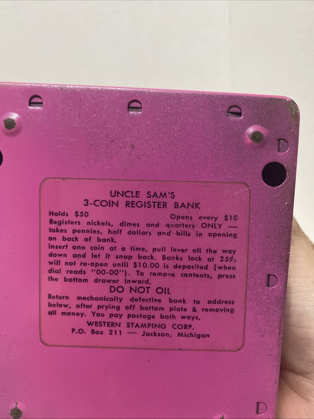 Vintage~Uncle Sam~Pink Metal Cash Register Coin Bank~Counts Money/Locks~Works
