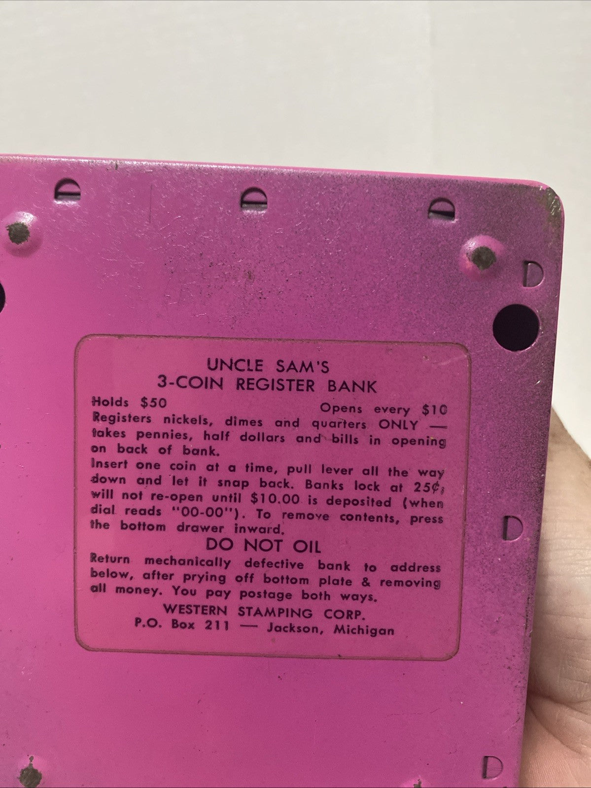 Vintage~Uncle Sam~Pink Metal Cash Register Coin Bank~Counts Money/Locks~Works