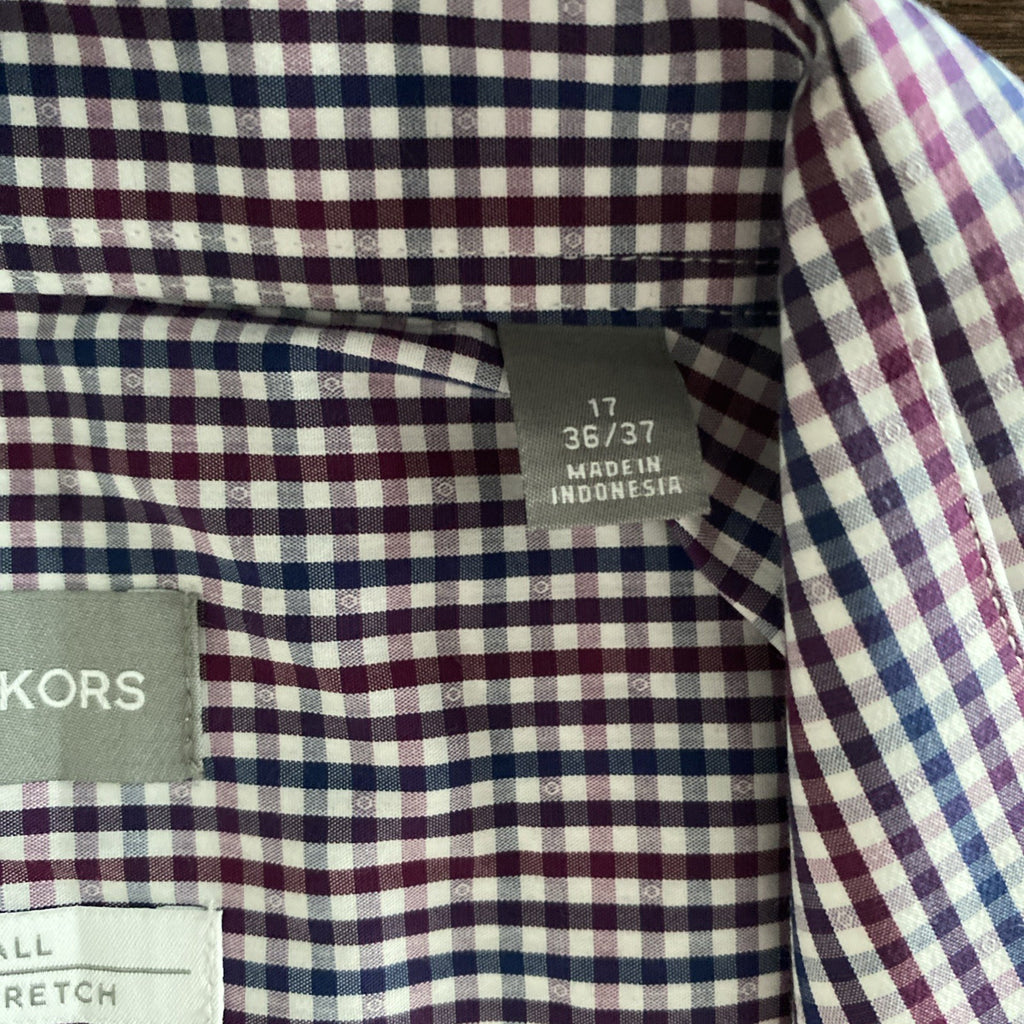 Michael Kors Mens Shirt Small Gray plaid button down air soft stretch