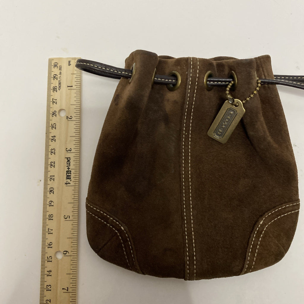 COACH VINTAGE MARBLE BAG DRAW STRING Brown  SUEDE SMALL EUC 6” x 6”