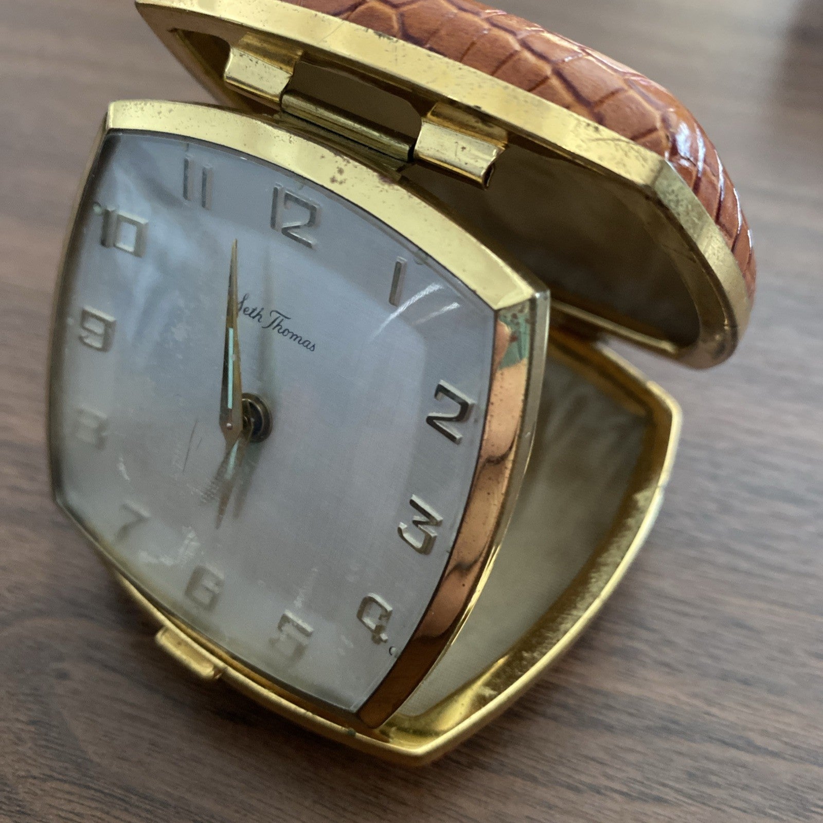 Seth Thomas Travel Alarm Clock Made In Germany Square Case Wind Up Works Vintage