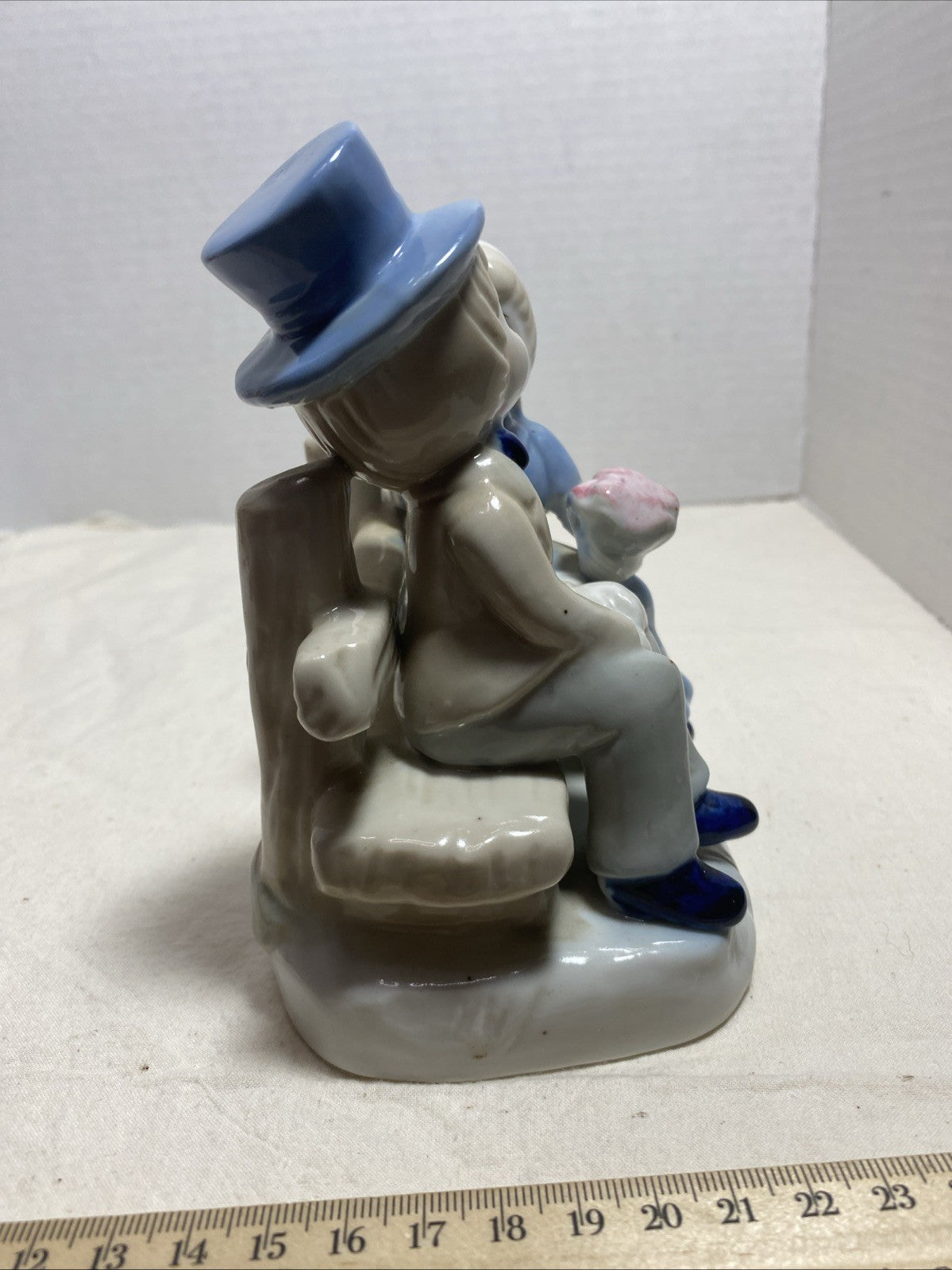 Vintage Bride And Groom Couple On Bench Porcelain Ready For Kiss