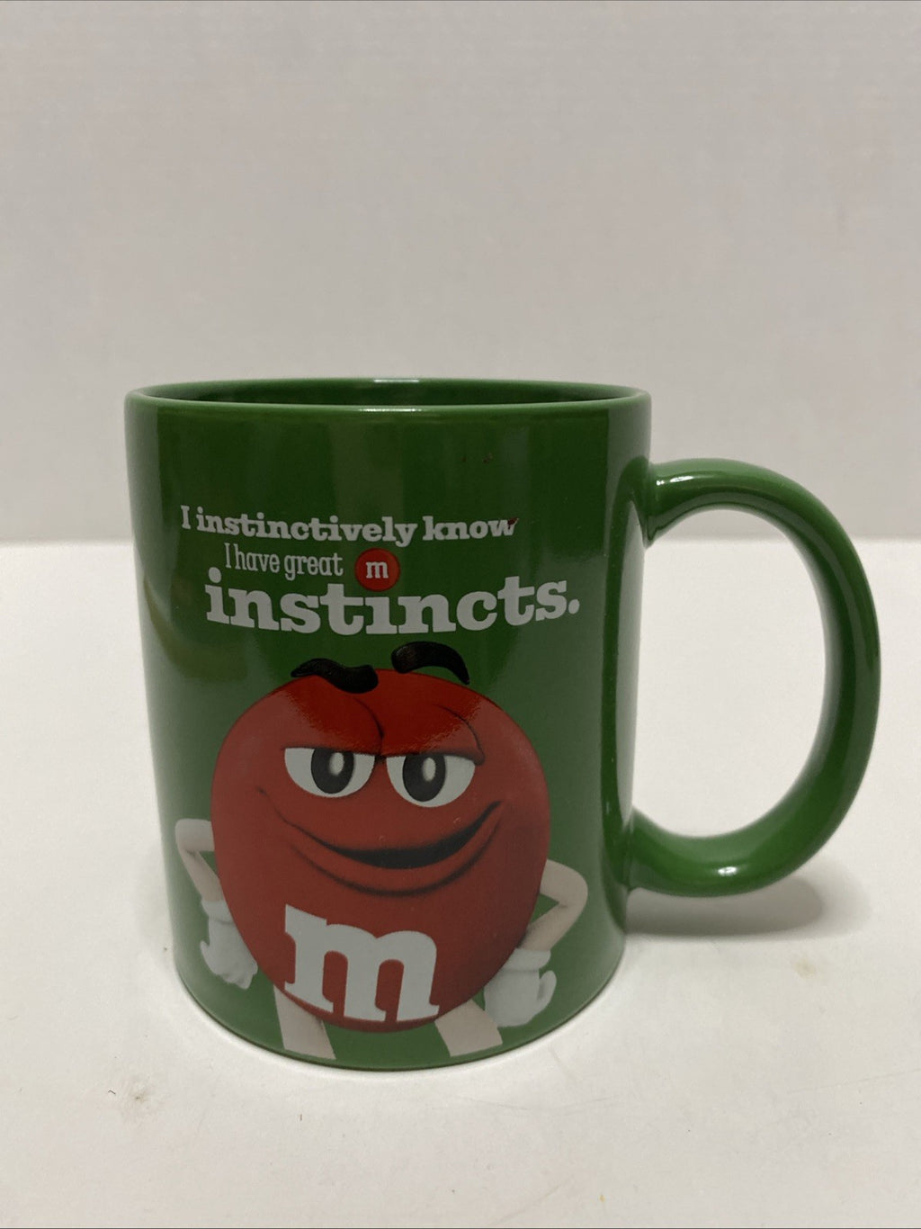 Collectible M&M Candy Green Coffee Cup Mugs -INSTINCTS-Excellent Condition- 12oz