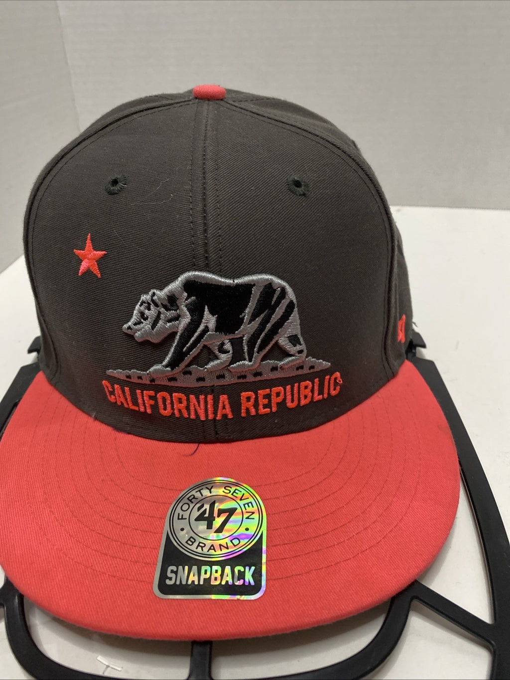 47Brand California Republic Snapback Hat Cali Bear Gray Cap with Pink Brim CLEAN