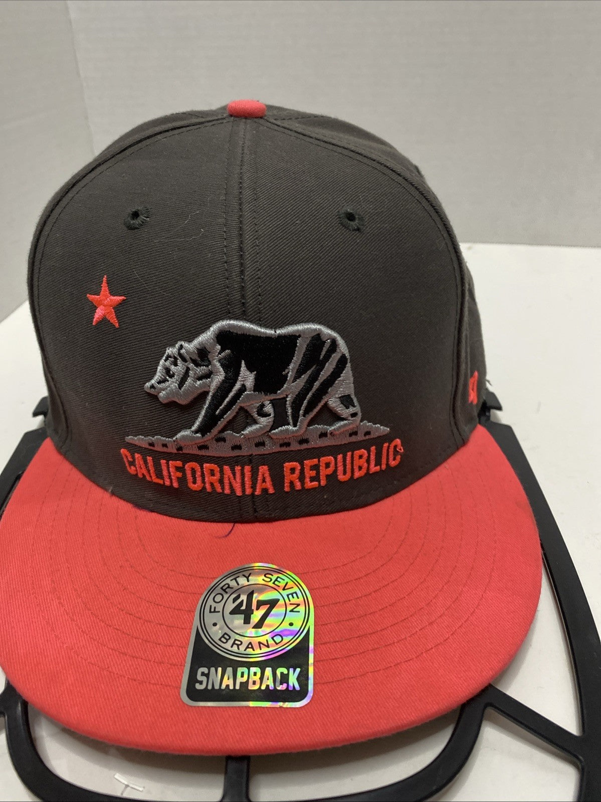 47Brand California Republic Snapback Hat Cali Bear Gray Cap with Pink Brim CLEAN