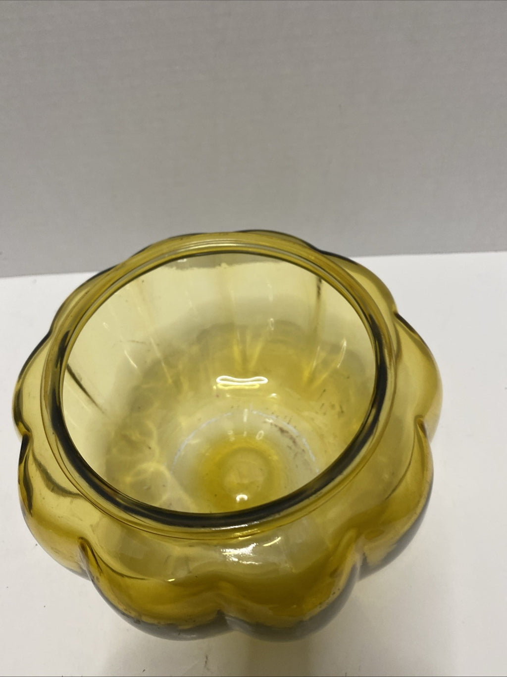 Amber Glass Pumpkin Canister Cookie Jar Candy Dish Anchor Hocking  ~7.25” Tall