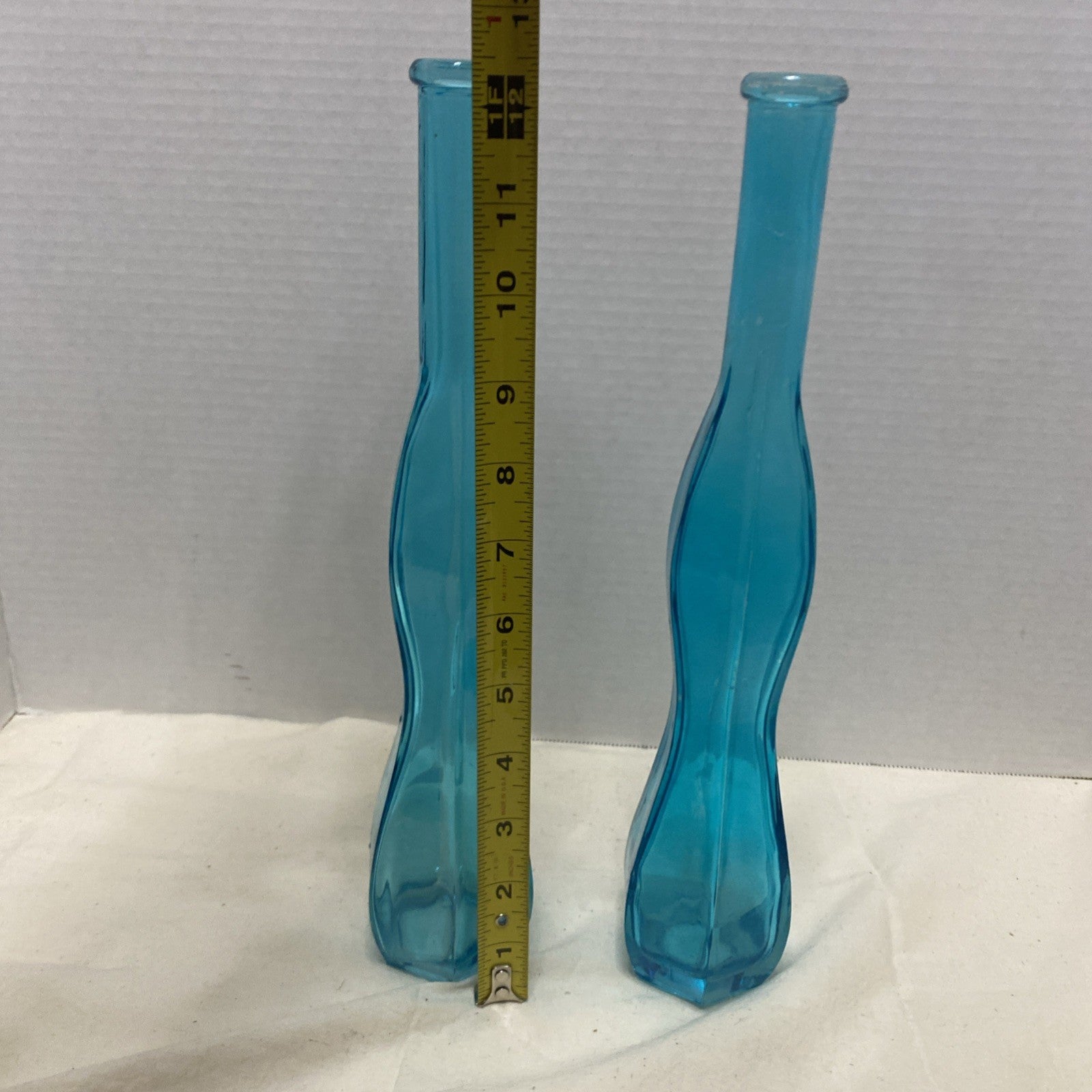 Vintage Curvy Turquoise Glass Vases Aquamarine Bud Vase for Flowers