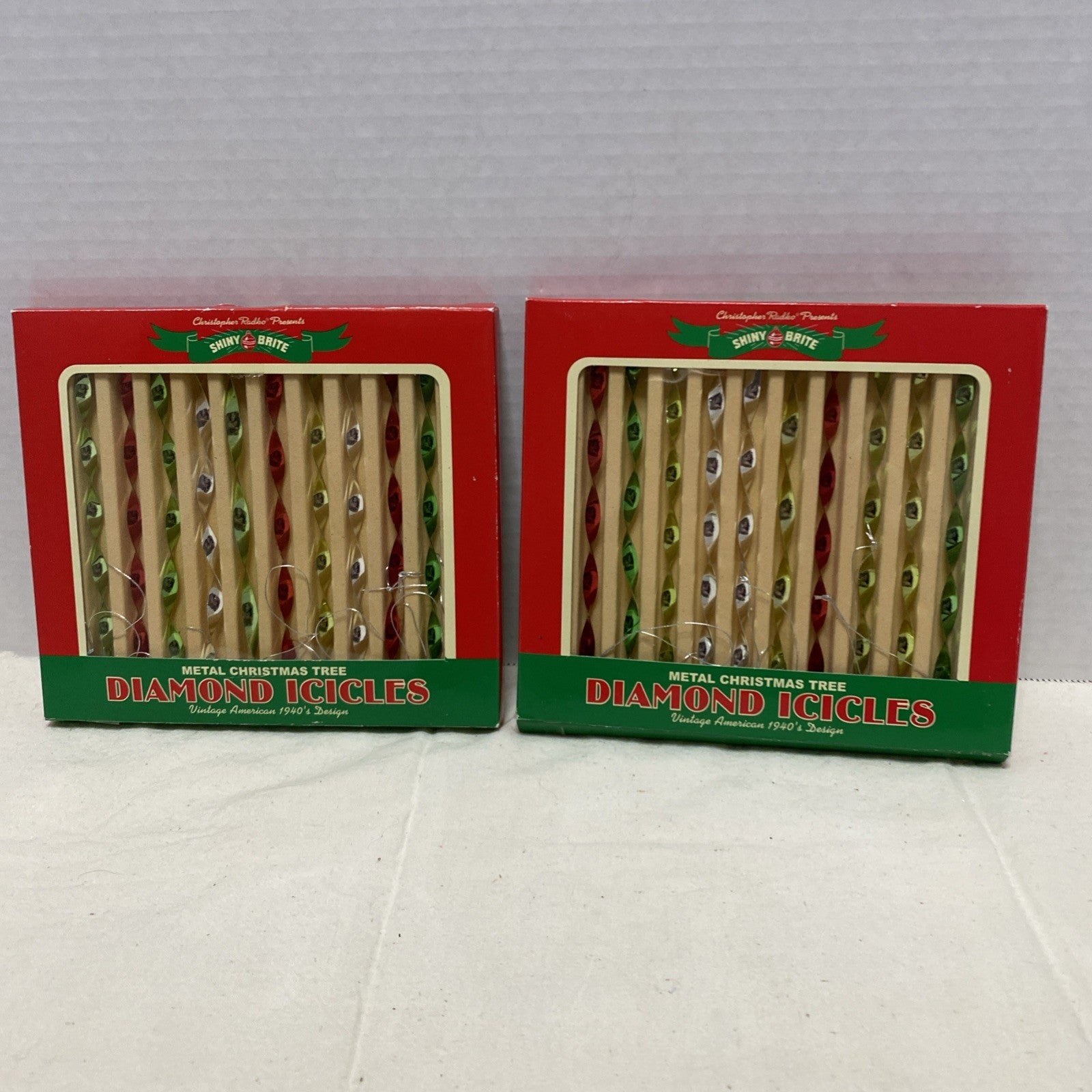 2012 Shiny Brite Diamond Icicles  Set Of 3-12 In Original Box. 1940’s Design.