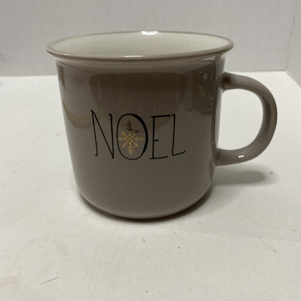 Sleigh Bell Bistro NOEL Christmas Holiday Taupe Porcelain Coffee Tea Mug Cup